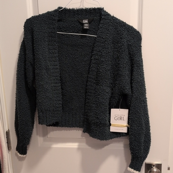 Athleta Girl Plush Knit Dark Green Fuzzy Sweater - Girl Size 8-10 -NWT - Picture 1 of 9